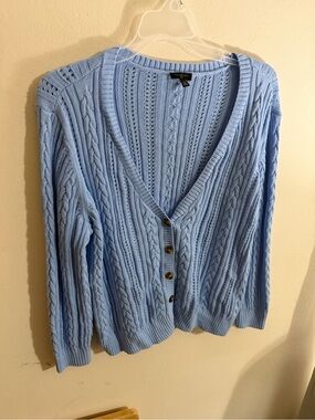 Talbots Size 2x Pastel Blue Cable-Knit V-Neck Cardigan